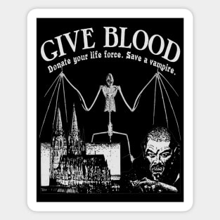 Give Blood To The Vampires - Spooky Halloween Horror Black and White Goth Sticker